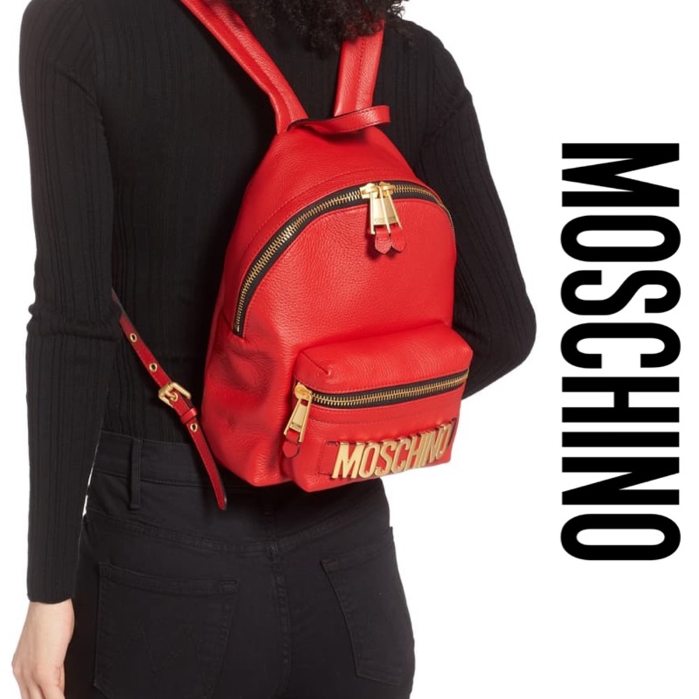 NWT MOSCHINO Logo Deerskin Leather Backpack - Picture 3 of 6